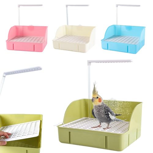 Automatische Vogel Badehaus Badewanne — Multifunktionaler Vogeldusche mit Automatischer Wasserzirkulation, Automatische Vogelbaddusche für Wellensittiche, Sittiche, Nymphensittiche, Papag (Weiß)