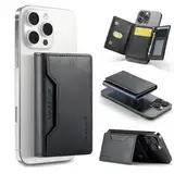 MagSafe Wallet, Magsafe Kartenhalter mit 8 Kartenfächer, inklusive RFID Schutz, Kartenhalter aus Hochwertigem PU Leder, Vielseitigkeit Wallet Ständer, für iPhone 16/15/14/13/12 Serie, Schwarz