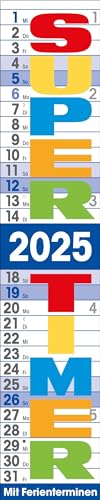 Supertimer 2025: Streifenkalender mit Datumsschieber, Ferienterminen und Spiralbindung I schmal im Format: 17 x 85 cm