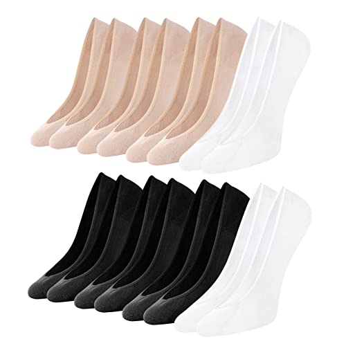 Toes Home Füßlinge Ballerina Socken Damen 8 Paar, Unsichtbare Sneaker Socken Damen Füsslinge mit Rutschfest Silikon No Show Atmungsaktiv Halbsocken Schwarz Weiß Hautfarbe 39-42