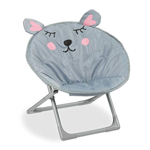 Relaxdays Moonchair Kinder, klappbarer Mondstuhl In-& Outdoor, Kinderklappsessel, Maus, HxBxT: 51,5 x 51 x 48 cm, grau, 1 Stück