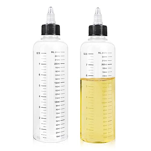 2 Stück Quetschflasche 250ml Squeeze Flasche mit Skala klare Ölspender Flaschen mit Spitzenkappe Mehrzweck Plastikflasche für flüssige Gewürze sauce Öl Soja Essig