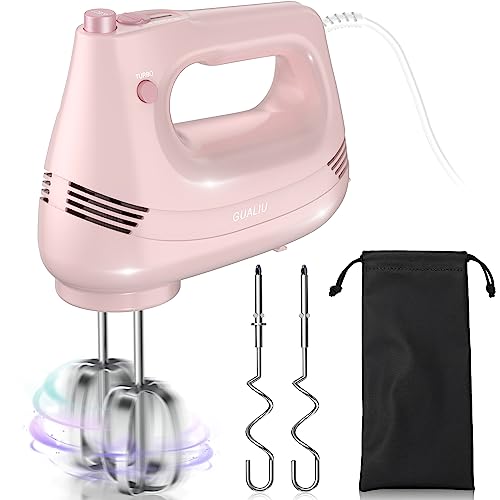 Elektrischer Handmixer mit Schneebesen aus Edelstahl,Knethakenaufsatz und Aufbewahrungstasche,Handrührgerät zum Backen von Kuchen, Eiern, Sahne Lebensmittelmixer Küchenmixer (Rosa)