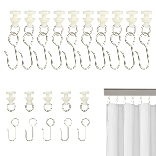 Sheryl&Rain 40 Stück Gardinenhaken Gleiter mit 40 Stück Vorhang Haken für Schienen, Gardinenröllchen für Schienen, Vorhanghaken für alle Standardschienen, Fenstervorhang & Duschvorhang Schienen