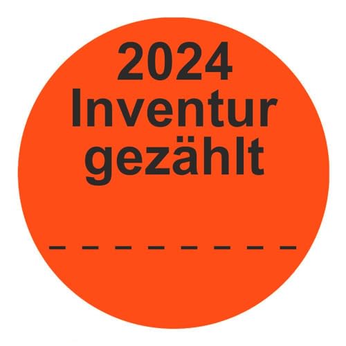 Inventuretiketten, Inventuraufkleber "2024 Inventur gezählt" - Durchmesser 50 mm - 1000 Stück (Leuchtrot)