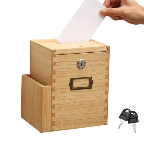 KIRIGEN Holz Vorschlagsbox zur Wandmontage Kommentarsammlung mit Schloss Holzspenden- und Wahlurne für Büro, Kundenzentrum, Schule, Krankenhaus Natur