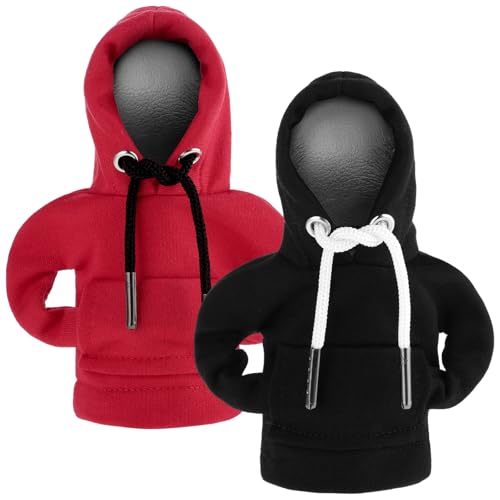 Ymapinc 2 Stück Schalthebel Hoodie, Auto Schaltknauf Abdeckung Hoodie Schaltknauf Hoodie Lustige Schalthebel Abdeckung Auto Accessoires Car Gadgets für Auto Dekoratives,Rot+Schwarz