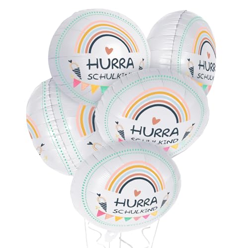 5 Stück Einschulung Folienballon Deko HURRA SCHULKIND Luftballons Schulanfang Dekoration für Schulkind Jungen Mädchen(5 Stück-Round)