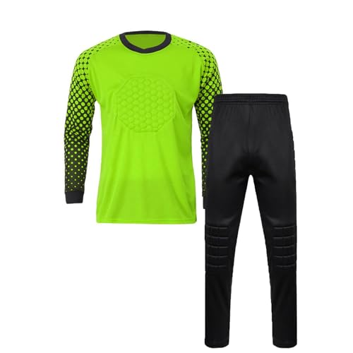 TACKTIMES Jungen Fußball Torwart Trikot Set Sportshirt und Sporthose Gepolstert Langarm Schutz Ausrüstung Anzug (DE/NL/SE/PL, Numerisch, 164, Regular, Grün)