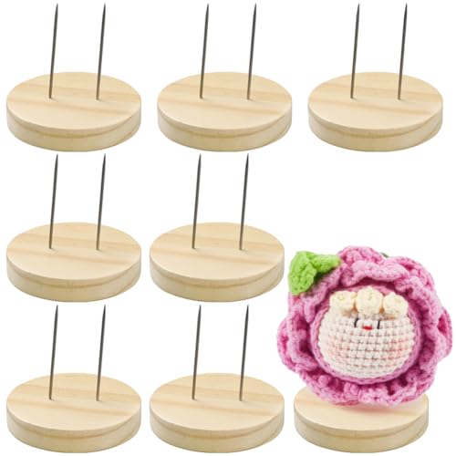 GORGECRAFT 8PCS 2 Inch Puppenständer Mit Doppelnadel Aus Stahl Häkelpuppenständer Halterung Filzen Präsentationshalter Holzständer Flache Runde Basis Für Puppenherstellungsbedarf Zimmer Party