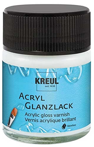 KREUL 79401 - Acryl Glanzlack, glänzend transparent, 50 ml Glas, auf Wasserbasis, Schutz- und Überzugslack für durchgetrocknete Aufmalungen, bedingt witterungsbeständig, speichelecht