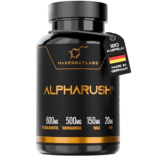 Alpharush | Männer Komplex | Hochdosiert mit Maca, Fadogia Agrestis und Ashwagandha | Vitality Complex | T Complex für Männer | Alternative zu Tongkat Ali | 120 Kapseln for Men