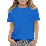 Mädchen T-Shirt Sportshirt Casual Tshirt Atmungsaktiv Kurze Oberteile Freizeit Basic Croptop Mode Kurzarmhemd Einfarbig Kinderkleidung Sommer Rundhalsausschnitt Top Shirt Kurzarm Tops Blau 120