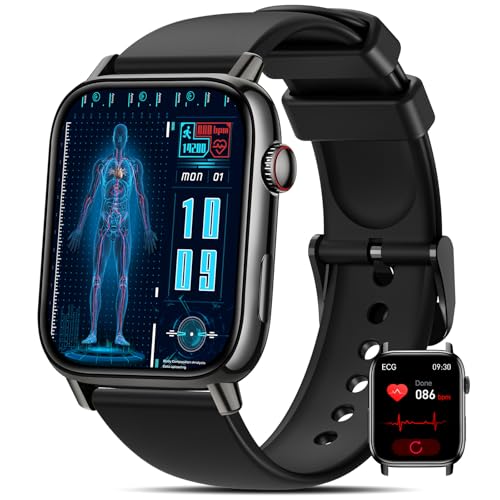 BANLVS 2025 Smartwatch Herren Damen mit ??????????/EKG/HRV, 1,83" Gesundheitsuhr mit Pulsuhr, SpO2, Schlafmonitor, Blutdruck 145+ Sportmodi IP68 Fitnessuhr Schrittzähler iOS Android Schwarz