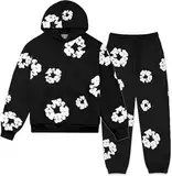 Denim Tears Jogginganzug Herren 2-Teilig Tracksuit mit Hoodie und Jogginghose Hip Hop Streetwear Schaumdruck Trainingsanzug Unisex Fashion Lose Sportanzug Bequem Freizeitanzug Bedruckter Set