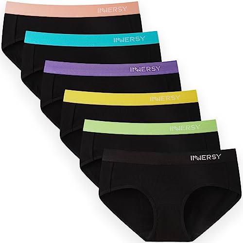 INNERSY Unterhosen Damen Baumwolle Sportunterwäsche Hipster Panties Schwarz Taillenslip 6er Pack (M, Sportliches Schwarz)