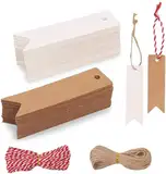 oiny Geschenk Anhänger 200 stk.Kraftpapier Anhänger Etiketten Geschenkanhänger mit Jute Schnur für Hochzeitsgeschenke, Party-Geschenkanhänger und Weihnachten (Kraft + weiß)