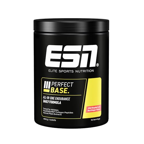 ESN Perfect Base, 450g, 15 Portionen, All In One Endurance Produkt mit Kollagen, Creatin Monohydrat, Aminosäuren, Pflanzenextrakten, Mild Raspberry & Red Ginger