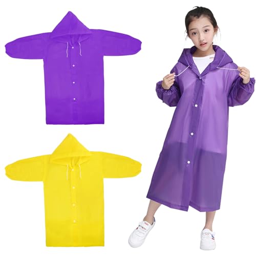 Ehuihuan 2 Stuck Kinder Wasserdicht Regenmantel, Wiederverwendbar Regenponcho für Kinder, Unisex Kinder Regenjacke, Reise Regencape für Kinder, Outdoor Regenponcho für Kinder(Gelb, Lila)