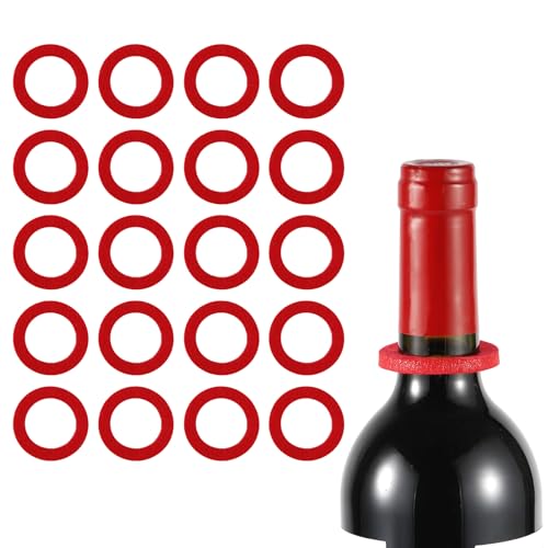 PEUTIER 20st Filz Weintropfring, Weintropfhalsband Einweg Kein Verschütten Weinflaschen Tropfstopper/Fänger Wine Drip Ring Schutz Leckstopper Zubehör Gadgets Geschenk für Bar Küchenparty (Rot)