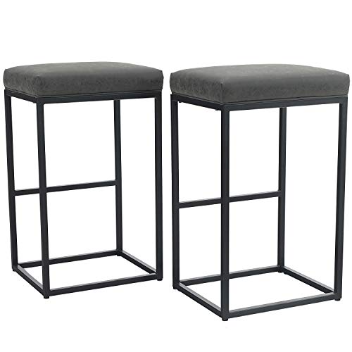 PHIVILLA 2er- Barhocker Barstühle mit Fußstütze, Küchenstühle PU-Leder, Rückenloser Hocker, Tresenhocker, Bistrohocker, für Innen Außen Esszimmer Hausbar Kaffee Stühle, Groß (Grau)