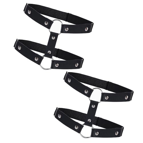 Psyqtsuary 2 Stück Verstellbare Strumpfband Gothic Oberschenkel Strumpfband Strumpfhalter Damen, Elastische Oberschenkelstrumpfbänder Für Damen Doppellagiges Strumpfband Schwarz Oberschenkel Band