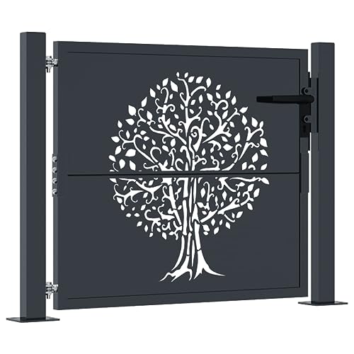 vidaXL Gartentor, Gartentür mit Baum-Design, Abschließbar Hoftor Eingangstor für Garten Terrasse, Tor Zauntor Gartenpforte, Anthrazit 105x105 cm Stahl