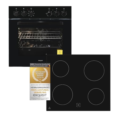 Exquisit Einbaubackofen Set EHE10256-U-020 Set schwarz | Energieeffizienzklasse A | 59 l Garraum | Einbaubackofen 60 cm