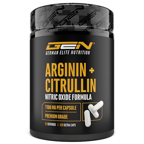 L-Arginin + L-Citrullin - 320 Kapseln - 1100 mg pro Kapsel - Citrullin + Arginin Base im 1:1 Verhältnis - Premium Aminosäuren - Laborgeprüfte Qualität - German Elite Nutrition