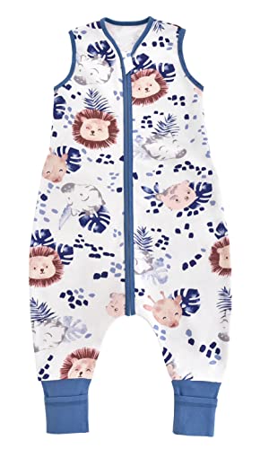 Chilsuessy Baby Sommerschlafsack mit Füßen 0.5 Tog Kleine Kinder Schlafsack mit Beinen Unwattiert 100% Baumwolle Schlafstrampler für Jungen und Mädchen, Dschungel Löwe, 80cm/Baby Höhe 90-100cm