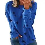 HOOUDO Angebote des Tages Heute 2023 Und Winter Europäischen Und Amerikanischen Lose Große Größe Lange Ärmeln T-Shirt Stern Druck Pullover Pullover Damen 54 Regenbogen Top Sale Angebote Bestellung