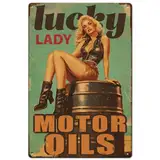Hobbspring 1 Stück Vintage Metallblechschild 20x30cm Retro Schild Lucky Lady Rostige Optik Motoröl Gasservice Garagen Poster Für Zuhause Büro Küche Bar Café Garten Wanddekoration