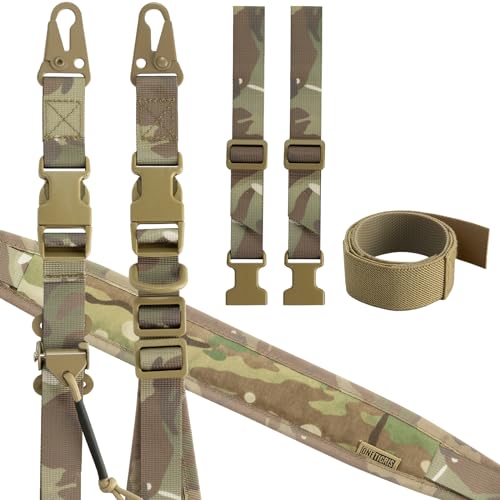 OneTigris 2 Punkt Gewehrriemen, 1 Zoll breiter Sling Riemen mit austauschbaren Karabinerhaken im HK-Stil, einstellbare Länge von 46 Zoll - 68,5 Zoll, Camo