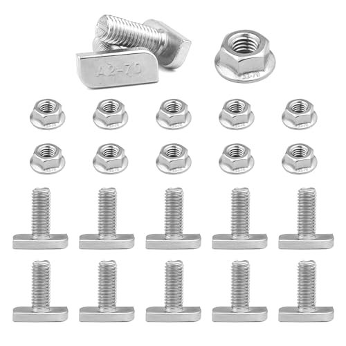 GGXZHT 10 Stück Hammerkopfschrauben M8x20 aus Edelstahl Sperrzahnmuttern mit Flanschmuttern M8, Gewächshausschrauben für pv Module Photovoltaik-Aluprofil Gewächshaus Solar Montageschiene