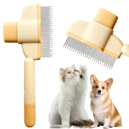 Flohkamm für Hunde, Haustierkämme für Katzen, Edelstahl Metall Zähne Kamm für Haustiere Haarausfall und Verwicklungen, langlebige selbstreinigende Haustierkämme für die Fellpflege (gelb)