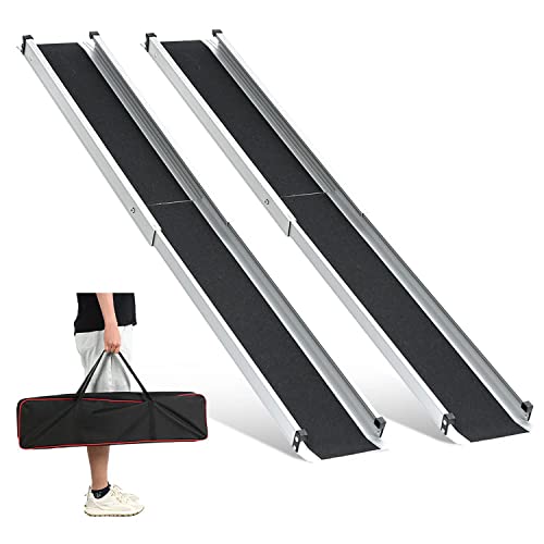 2PCS Teleskop Rollstuhlrampe 74.5-122cm, gardhom Verstellbare Tragbare Aluminium rutschfeste Teleskoprampe mit 272KG Ladenkapazität für Treppe Hindernissen Haus Schritte in der Textiltasche