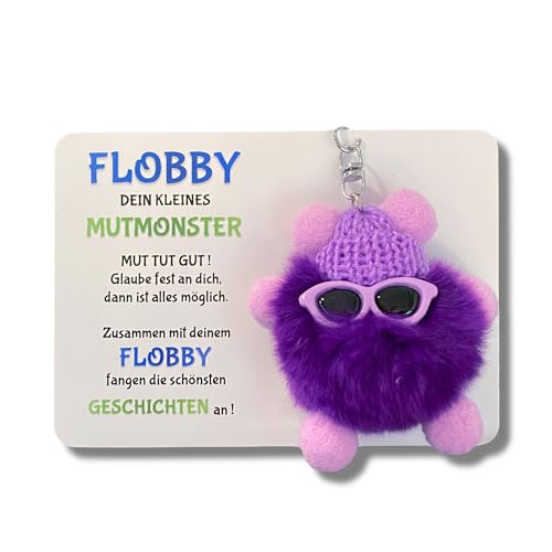 Mutmonster FLOBBY, Geschenk, Glücksbringer, Mutmacher, Lernhelfer, Anhänger Mäppchen,Ranzen oder Rucksack (Lila)