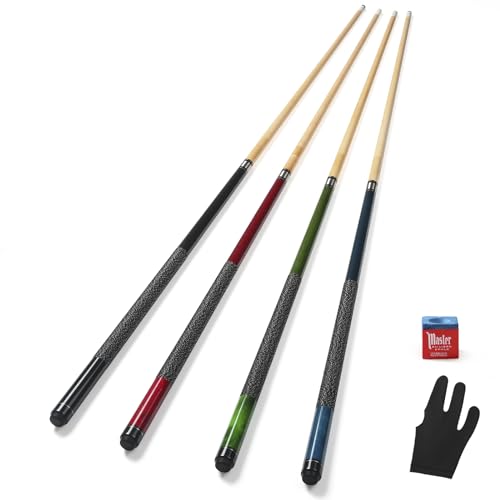 ASMPCUE Pool Queue, 58'' Billard Queue 4er Set, Kanadischer Ahornholz Pool Cue Sticks 13mm Spitzen für Professionelle Billardspieler, 1/2 Maple Queue Sticks für Billard Tisch Sport