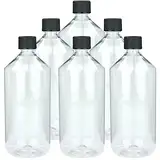 mikken 6 Laborflaschen 1000 ml Chemikalienflasche aus PET Kunststoff + Etiketten