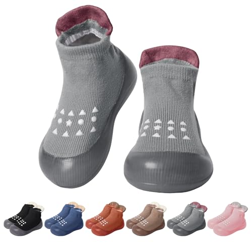 EDOTON Krabbelschuhe Baby Lauflernschuhe Kinder Sockenschuhe rutschfeste Weiche Sohle Schuhe Babybodenschuhe für Mädchen Junge (Grau,6-9 Monate,18/19)