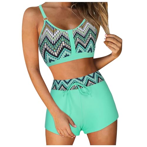 Badeanzug Damen,Bikini Damen Set Bauchweg Push Up Gepolstert Bademode mit Hotpants Sport Badeanzug Zweiteiliger Badeanzug Swimsuit Drucken Beachwear