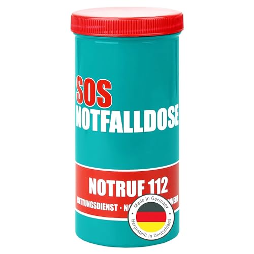 Kerpers® Notfalldose | MADE IN GERMANY | Notfallbox | SOS Patientendose mit Rettungsaufkleber und Informationsblatt in der Dose (1x Notfalldose)