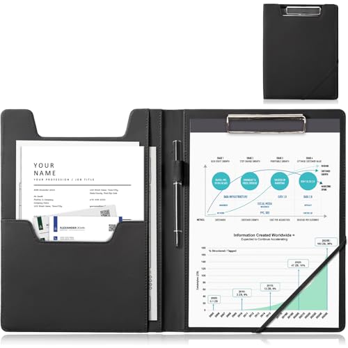 ProCase Klemmbrett A4, Portfolio Mappe Business Klemmbrett Padfolio Binder mit A4 Schreibblock, Notizblock Dokument Organizer für Interview Lebenslauf Büro Konferenz Präsentation -Schwarz