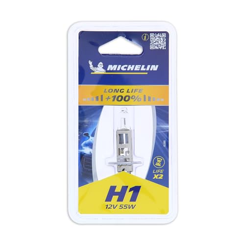 MICHELIN 1 x H1 LIFE+100% 55W Autolampe Fernlicht Abblendlicht Nebelscheinwerfer Lange Lebensdauer Silber Schwarz