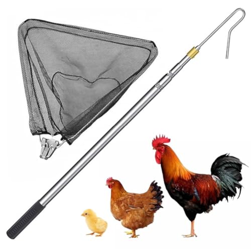 Einziehbarer Hühnerfänger-Beinhaken und Fangnetz Set(2-in-1),Edelstahl-Geflügelhaken, Vogelfänger,für Geflügel, Huhn, Truthähne, Gänse, Enten, Vögel, Kleintiere und Fische