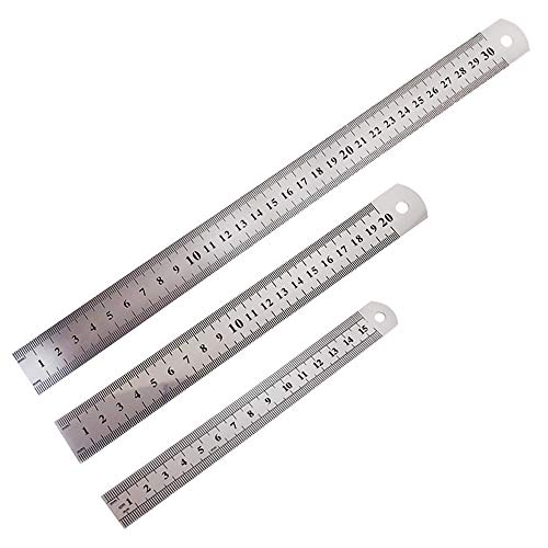 Edelstahl Lineale 3 Stück Metall Lineal Präzisions Doppelseitenskala Kante Stahllineal Gerader Rand Lineal Metall Messwerkzeug für Engineering Lehre Zeichnungen Büro Schule 15cm/20cm/30cm