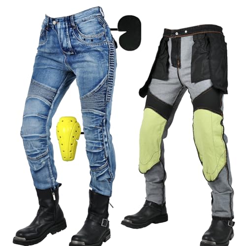 SHUOJIA Motorrad-Hose,Motorrad Jeans Herren mit Protektoren,Kevlar Jeans Herren Motorrad,Motorrad Hose mit Oberschenkeltaschen