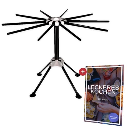 YUGN® Nudeltrockner Edelstahl Pastatrockner Nudelständer - Enthält 10 Arme und Ist Spülmaschinenfest - Für Die Herstellung Von Nudeln und Spaghetti - Nudelständer zum Trocknen - kostenloses E-Book