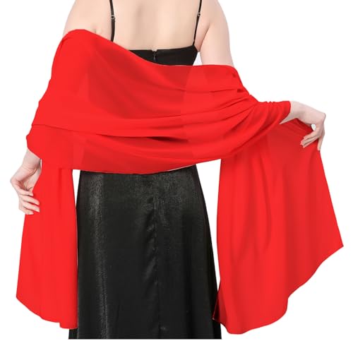 Stola Damen Halstuch Chiffon Sommer Schal Damen Festliche Stola für Abendkleid oder Brautkleid Hochzeit Scarf (Rot)