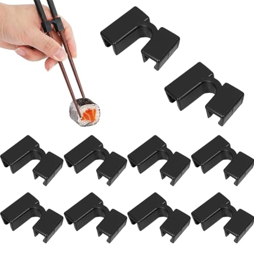 Essstäbchen Helfer, 10 Stück Essstäbchen Verwenden Trainer, Essstäbchen Trainer Helfer, Essstäbchen Hilfe, für Erwachsene und Kinder zum Lernen und Trainieren, Wiederverwendbare, Schwarz